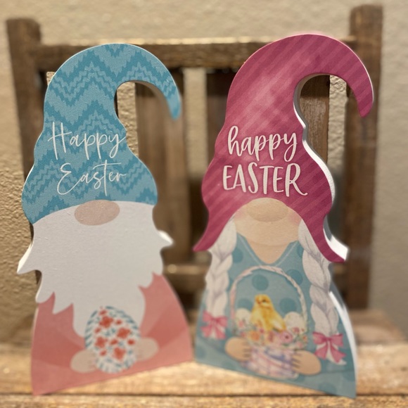 Easter Gnomes Signs For Tier Tray Decor Set Of 2, Happy Easter Gnomes Wood Signs - Picture 4 of 15